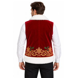 Premium Santa Claus Velvet Winter Vest Faux Fur Trim Gold Embroidery Unisex Christmas Outerwear Customizable Direct Manufacturer - Product Image 2
