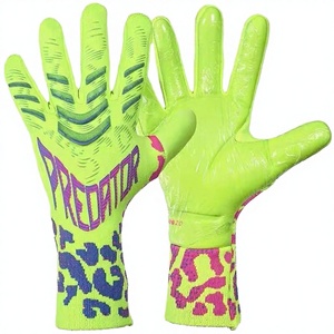 New Football Goalkeeper Gloves Full Finger Non Slip Breathable Adjustable Wrist <b>Strap</b> Unisex Neon Green With Pink And Blue color - Product Image 2