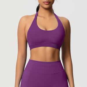 Soutien-gorge de sport personnalisé à maintien intégral, torsadé devant, col en V court, pour la gym, le fitness, l'entraînement et le yoga, vente en gros - Product Image 2