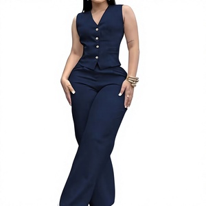 Women's Customs Colors Casual 2-Piece Set Short Sleeve V-Neck Blazer Top Wide Leg Pants Solid Color Breathable Polyester Woven F - Product Image 1