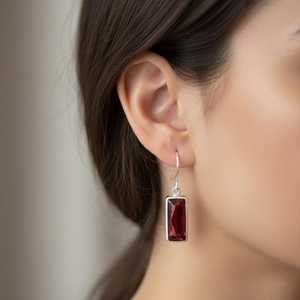 Pendientes colgantes de plata de ley con granate, piedra de nacimiento de enero, joyería de piedras preciosas finas para mujer, regalo - Product Image 6