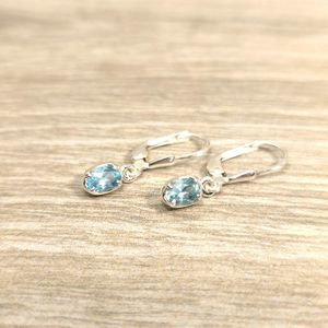 Boucles d'oreilles en apatite naturelle, argent sterling 925, pierre précieuse bleue, sertissage à griffes, bijoux faits à la main, cadeau pour femme - Product Image 4