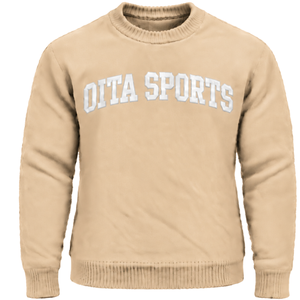 Custom Beige <b>Men</b> Crew Neck Sweater Long Sleeve <b>Warm</b> Knit Pullover Casual Winter <b>Jumper</b> Ribbed Hem with Raised Chest Letter - Product Image 1