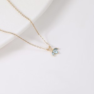 Collier vintage en topaze bleue de Londres, pendentif en forme de feuille, triple pierre précieuse taillée en goutte d'eau, charme en argent sterling 925 plaqué or 14 carats, classique - Product Image 5