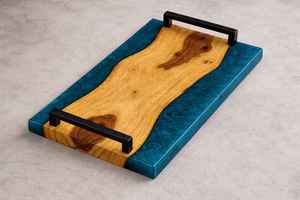 Bandeja de Servir Moderna Personalizable de Madera de Acacia con Borde Natural y Resina Epoxi No Tóxica, con Asas de Metal, Decoración para Fiestas y Cocina - Product Image 3