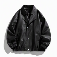 Blouson en cuir pour homme à marque privée, style streetwear hiver, fermeture éclair, avec patch chenille personnalisé et lettres côtelées
