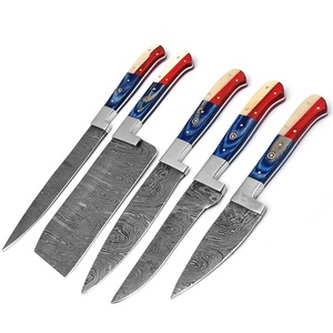 Juego de Cuchillos de Chef Profesionales de Acero de Damasco Hechos a Mano por Ahmad Fabric, 5 Piezas, Mango de Resina, Funda de Cuero, Diseño Moderno, Personalizable - Product Image 6