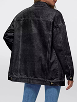 Blouson d'extérieur respirant, allongé, oversize, noir, en toile, décontracté, à capuche, matelassé, grande taille, mode, vintage, en jean délavé, automne-hiver