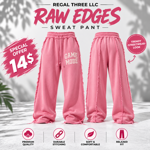 Pantalones de chándal holgados para mujer con bordes deshilachados, estampados, de ajuste oversize, con dobladillo desgastado, informales, 100% algodón, de felpa, tipo jogger - Product Image 1