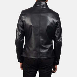 OEM Custom <b>Black</b> Leather <b>Peacoat</b> Waterproof Bomber Jacket Stand Collar Streetwear Zipper Closure Cotton Lining 100% <b>Men</b> - Product Image 4