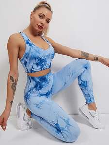 Nouvel ensemble de vêtements de yoga pour femmes, tie-dye, extensible, respirant, effet push-up, pour la gym et le fitness, comprenant un brassière de sport sans manches et un legging - Product Image 4