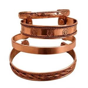 Traditional Ayurvedic Carved Floral Solid Copper Open Health Bracelet Minimalist Stackable Jewelry Fashion <b>Accessory</b> - Product Image 5