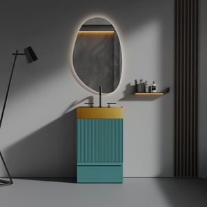 Mobile bagno Gada 20 pollici a righe acquamarina con lavabo integrato in acciaio inossidabile 304 spazzolato oro, autoportante per bagni - Product Image 1