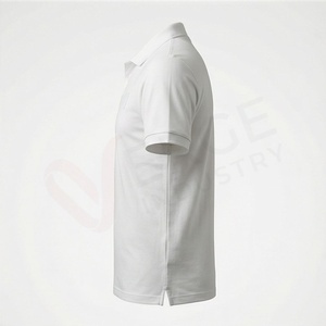 Polo en piqué de coton blanc à manches courtes pour homme, décontracté, respirant, coupe classique, design tricoté uni, poche avant - Product Image 3
