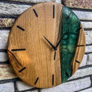Green Epoxy Oak Wood Wall <b>Clock</b>: Handmade Modern Decor Pattern Wall <b>Clock</b> Stylish High-Demand Decor Living Room Needle Display - Product Image 2