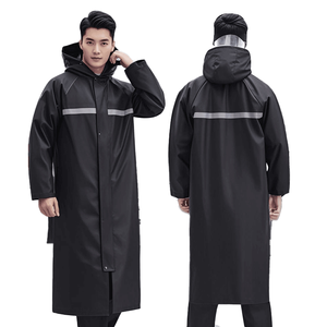 Chaqueta Impermeable Negra Premium con Capucha para Hombre, Abrigo Largo con Tiras Reflectantes de Seguridad, Ropa de Lluvia, Ropa de Trabajo para Exteriores, Cortavientos, Nueva - Product Image 1