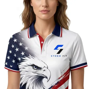 Camiseta Deportiva Personalizada para Mujer, de Secado Rápido, 100% Poliéster, Tejida, con Estampado de la Bandera Americana, Manga Corta, Corte Regular - Product Image 4
