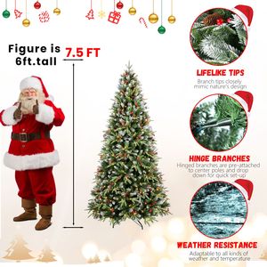 7.5ft Prelit Snow Frosted Artificial Christmas <b>Tree</b> <b>with</b> 500 <b>Lights</b> Pine Cones & Red Berries - Product Image 2