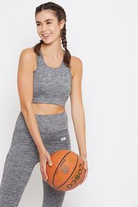 Soutien-gorge de sport gris sans coutures pour femme, col rond, maintien moyen, dos nageur, respirant, idéal pour le yoga et l'entraînement - Product Image 2