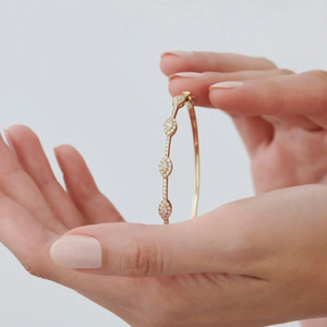 Yellow Gold Round Cluster Lab Grown Diamond Station <b>Bangle</b> <b>Bracelet</b> - Product Image 5