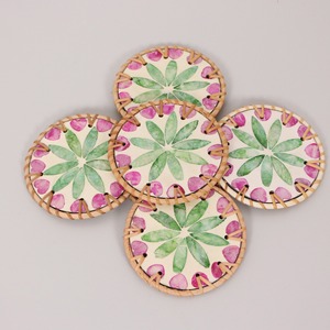 Colorful rattan shell inlaid drink cup coasters flower design coaster decorative drinkware <b>trivets</b> - Product Image 5