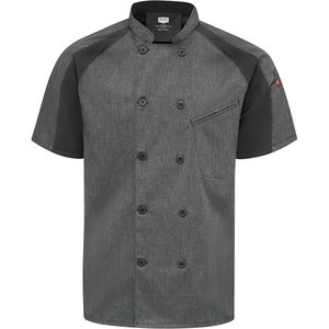 Veste de chef pour homme de haute qualité à manches courtes, double boutonnage, gris, polyester et coton, uniforme de restaurant - Product Image 1