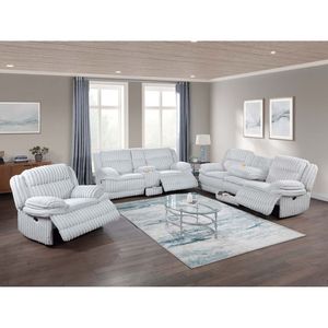 Light Gray 3pc Reclining Couch Set <b>for</b> <b>Living</b> <b>Room</b> Manual <b>Sofa</b> with Drop Table Loveseat Console Glider Recliner - Product Image 1