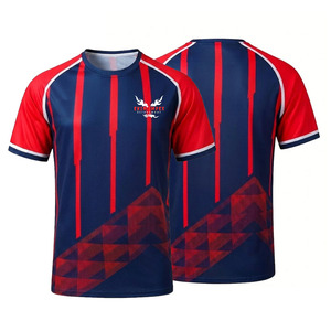 Camiseta Deportiva de Manga Corta para Hombre, Color Azul Marino y Rojo, con Patrón Geométrico, Cuello Redondo, Tejido de Punto de Secado Rápido, Corte Regular, Camiseta Moderna - Product Image 1