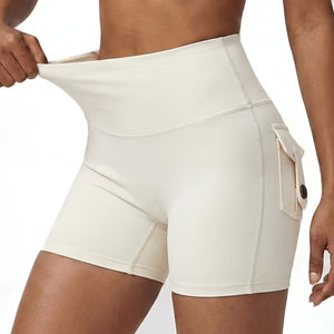 High Waist Women's <b>Yoga</b> <b>Shorts</b> With Side Pockets Breathable Spandex Nylon Sporty Fitness Wear Solid Color Knitted <b>Shorts</b> - Product Image 1