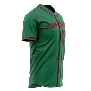 Men Button Down Baseball jersey for Training and <b>Matches</b> Green Red Trim Polyester Button Down Short Sleeve Adult Sports Apparel - Product Image 3