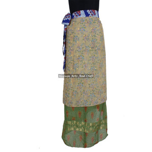 Falda larga envolvente 2026 - Falda larga envolvente de seda estilo Bollywood - Ropa de disfraz indio - Falda envolvente al por mayor de seda mágica reversible de 2 capas - Product Image 2