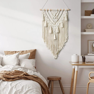 White Boho Macrame <b>Wall</b> Hanging Tapestry Cotton Rope Geometric Tassel <b>Wall</b> <b>Decor</b> for Bedroom Living Room Nursery 18 x 30 inches - Product Image 2