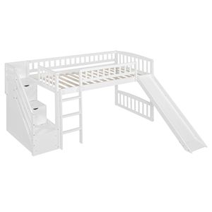 Letto a soppalco bianco singolo con due cassetti e scivolo per bambini (vecchio SKU LT000515AAK) - Product Image 4