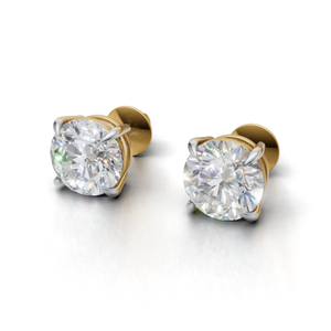 Boucles d'oreilles solitaires en argent sterling 925 plaqué or 14 carats avec zircon de 2 carats chacun pour cadeau d'anniversaire unisexe par Avarta Jewellery - Product Image 1