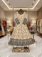 Baju Anarkali Rayon Bordir Panjang Wanita dengan Pola Bunga, Model Longgar, Pakaian Tradisional India Pakistan untuk Pernikahan