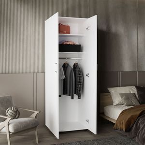 Armario Blanco Aurora de Dos Puertas con Dos Estantes Interiores y Barra para Colgar Ropa - Product Image 2