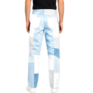 Pantalones vaqueros modernos de patchwork para hombre, tela de algodón cómoda, pierna recta, estilo casual urbano, pantalones de moda para el día a día. - Product Image 5
