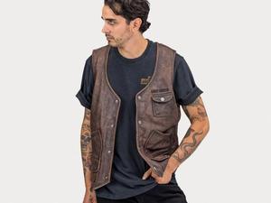 Bremen Genuine <b>Leather</b> Vest <b>Men</b> Motorcycle Biker Sleeveless <b>Waistcoat</b> - Product Image 3