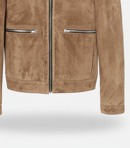 Men's Brown <b>Suede</b> Moto <b>Jacket</b> With Zipper Closure Turn-down Collar Regular Fit Autumn Wear Solid Color - Product Image 3