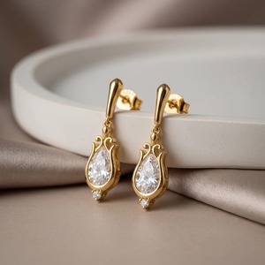 9K Yellow Gold 1.27 CTW Pear Cut Lab Grown <b>Diamond</b> <b>Dangle</b> Drop <b>Earrings</b> Vintage Fine Jewelry Wholesale OEM - Product Image 2