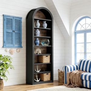 Large Arched <b>Open</b> Bookshelf Independent Wooden <b>Storage</b> Cabinet for Living Rooms Bedrooms Offices or Libraries - Product Image 2