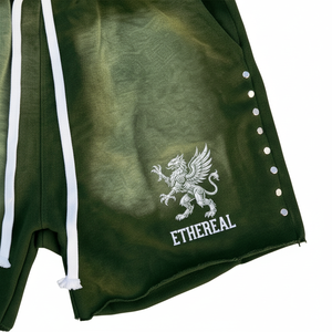 Conjunto de Camiseta y Pantalones Cortos de Algodón Unisex Ethereal Forge, Cuello Redondo, Manga Corta, Cordón Ajustable, Estampado Verde y Blanco, Ropa Casual de Verano - Product Image 4