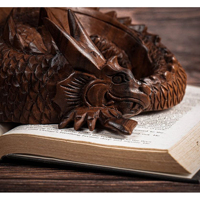 Statue de dragon artisanale en bois naturel, sculpture décorative de dragon, artisanat en bois, fournisseur en gros d'ornements de dragon en bois