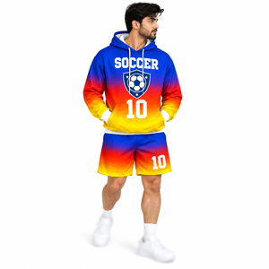 Custom All Over Sublimated Hoodie And Shorts <b>Set</b> Men's Oversized Football Wear Tracksuit Sportswear Matching Joggers Wholesale - Product Image 2