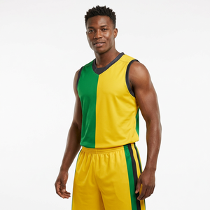 Conjunto de camiseta de baloncesto verde y amarilla personalizada para hombre – Uniforme deportivo sin mangas con pantalones cortos a juego, ropa deportiva para equipos - Product Image 1