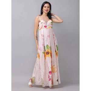 ชุดเดรสแม็กซี่พิมพ์ลายดอกไม้สำหรับผู้หญิง แขนกุด สายสปาเก็ตตี้ ทรงเอ ชุดเดรสยาวสำหรับฤดูร้อน - Product Image 2