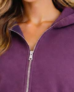 Sudadera con capucha corta para mujer, color morado ciruela, de algodón y forro polar, corte ajustado, estilo casual, ligera, para uso diario. - Product Image 5