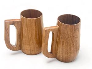 Juego de 2 Tazas de Madera de Diseño Vintage, Ecológicas, con Tapa y Asa, Aptas para Microondas, Reutilizables, para Uso Doméstico y Accesorios de Bar - Product Image 1