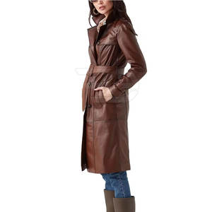 Abrigo Largo de Cuero Genuino para Mujer, Cómodo, Elegante, Corte Entallado, Ropa de Invierno con Cierre de Botones - Product Image 6