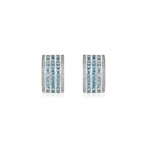 Classy 925 Sterling Silver 100% Genuine <b>Blue</b> Topaz Gemstone & Diamond Wide Half Hoop <b>Earrings</b> For Women's - Product Image 1